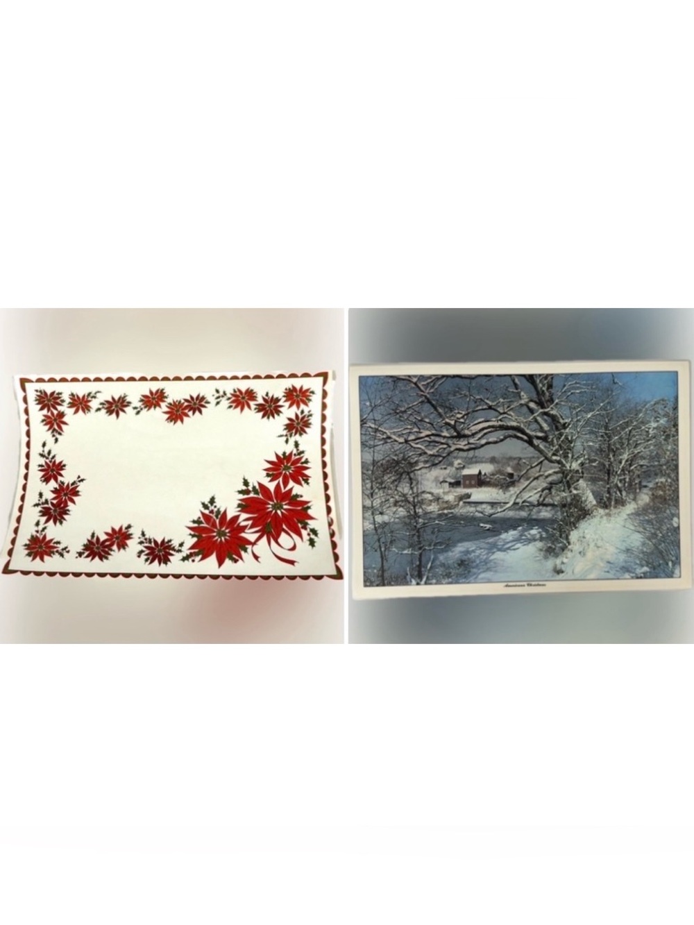 VTG Christmas Laminate Reversible PlacematsPoinsettias America Christmas 4 PCs